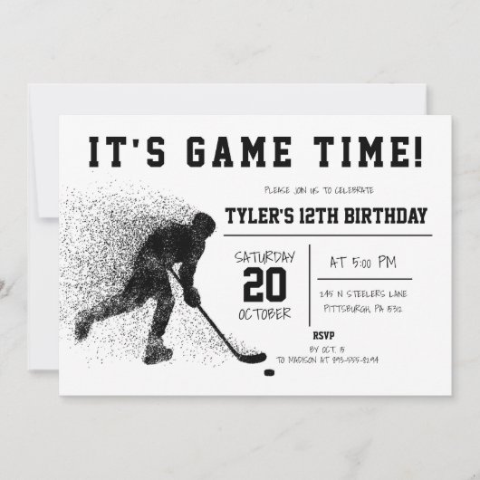 Black Hockey Birthday Invitation Kaart (Voorkant)