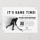 Black Hockey Birthday Invitation Kaart (Voorkant / Achterkant)