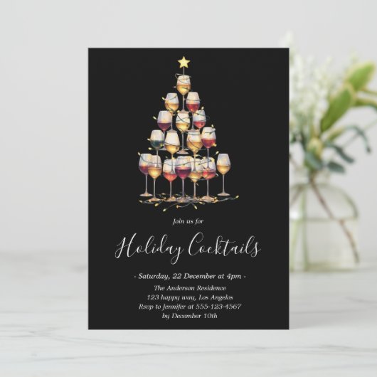 Black Holiday Cocktail - Elegant Christmas Party Kaart (Staand voorkant)