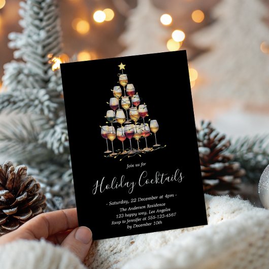 Black Holiday Cocktail - Elegant Christmas Party Kaart