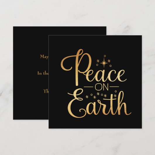 Black Holiday Peace on Earth Gold Typography Feestdagenkaart (Voorkant / Achterkant)