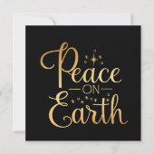 Black Holiday Peace on Earth Gold Typography Feestdagenkaart (Voorkant)