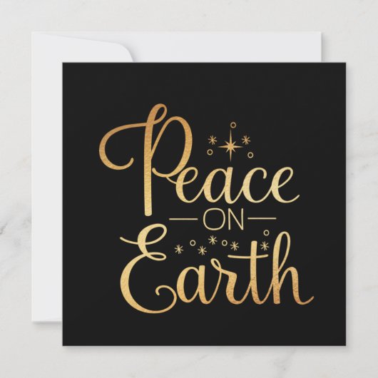 Black Holiday Peace on Earth Gold Typography Feestdagenkaart (Voorkant)
