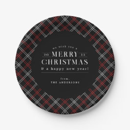 Black Holiday Plaid Christmas Papieren Bordje
