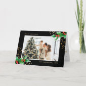 Black Holly Berries Photo Merry Christmas Card Feestdagen Kaart (Voorkant)