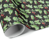 Black Holly Christmas Cadeaupapier (Rol Hoek)