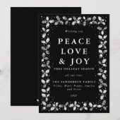 Black Holly Peace Love + Joy Feestdagenkaart (Voorkant / Achterkant)