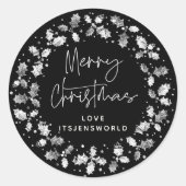 Black Holly Wreath Merry Kerstmis Ronde Sticker (Voorkant)