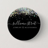 Black Holographic Glitter Business Ronde Button 5,7 Cm (Voorkant)