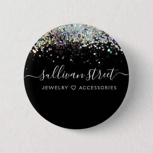 Black Holographic Glitter Business Ronde Button 5,7 Cm (Voorkant)