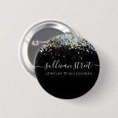 Black Holographic Glitter Business Ronde Button 5,7 Cm (Voorkant /achterkant)