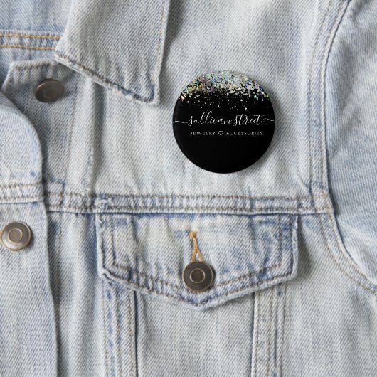 Black Holographic Glitter Business Ronde Button 5,7 Cm (In situ)