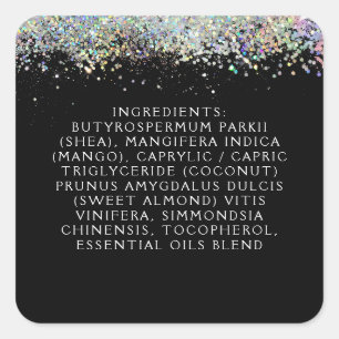 Black Holographic Glitter Skin Care Ingredients Vierkante Sticker