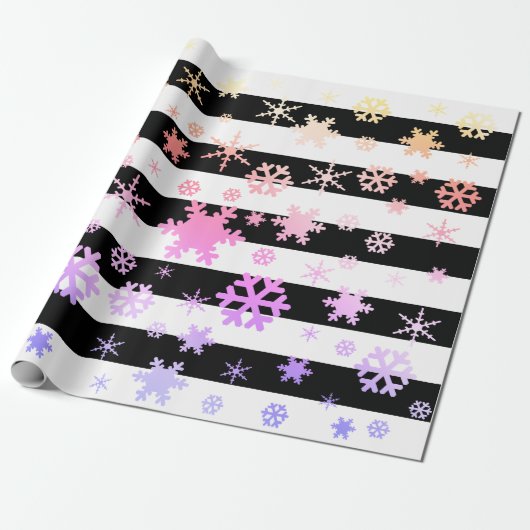 Black Holographic kerstsnowflake Patroon Cadeaupapier (Uitgerold)