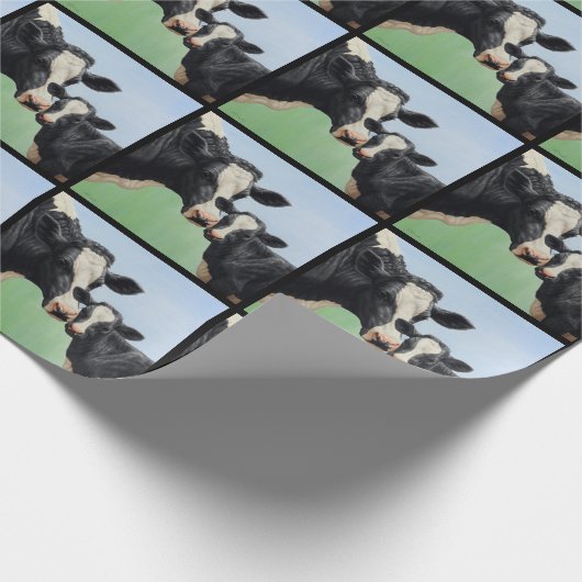 Black Holstein Koe & Cute Calf Cadeaupapier (Hoek)