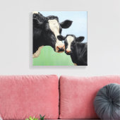 Black Holstein Koe & Cute Calf Canvas Afdruk (Insitu (Woonkamer))