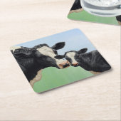 Black Holstein Koe & Cute Calf Kartonnen Onderzetters (Schuin)