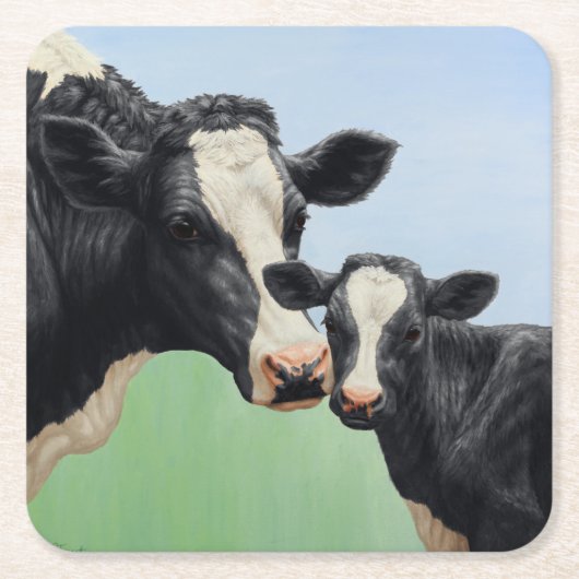 Black Holstein Koe & Cute Calf Kartonnen Onderzetters (Voorkant)