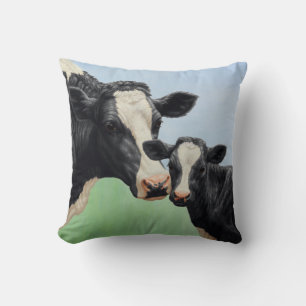 Black Holstein Koe & Cute Calf Kussen