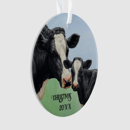 Black Holstein Koe & Cute Calf Ornament (voorkant)