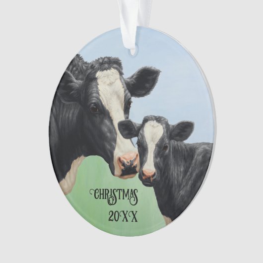 Black Holstein Koe & Cute Calf Ornament (voorkant)