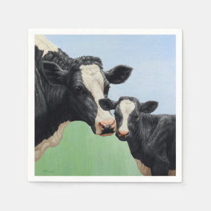 Black Holstein Koe & Cute Calf Servet