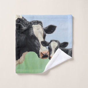 Black Holstein Koe & Cute Calf Washandje