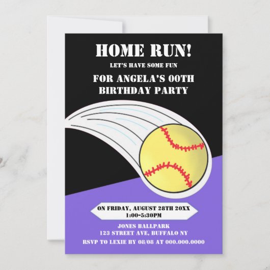 Black Home Run Softball Birthday Party (Voorkant)