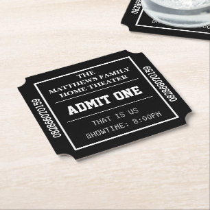 Black Home Theater gepersonaliseerde film ticket Kartonnen Onderzetters