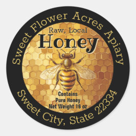 Black Honey Bee Honey Appiary Business Bottle Labe Ronde Sticker