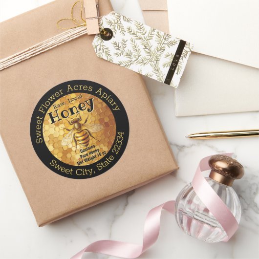 Black Honey Bee Honey Appiary Business Bottle Labe Ronde Sticker (Geschenken)