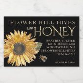 Black Honey Sunflower Bee Gold op Black Food Label Voedselcontainer Etiket (Enkel label)