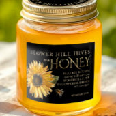 Black Honey Sunflower Bee Gold op Black Food Label Voedselcontainer Etiket