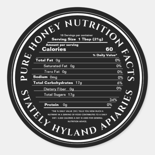 Black Honey Voeding Feiten Label Apiary Naam (Voorkant)