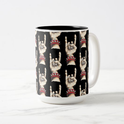 Black Horns Up Pattern Tweekleurige Koffiemok (Voorkant rechts)