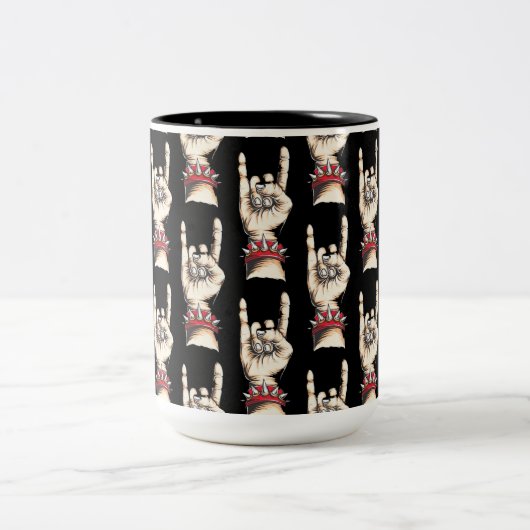 Black Horns Up Pattern Tweekleurige Koffiemok (Center)