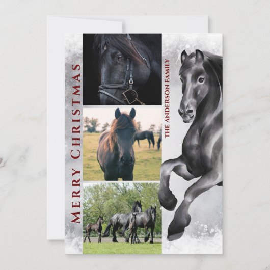 Black Horse 3 PHOTO Snowy Merry Kerstmis Feestdagenkaart (Voorkant)