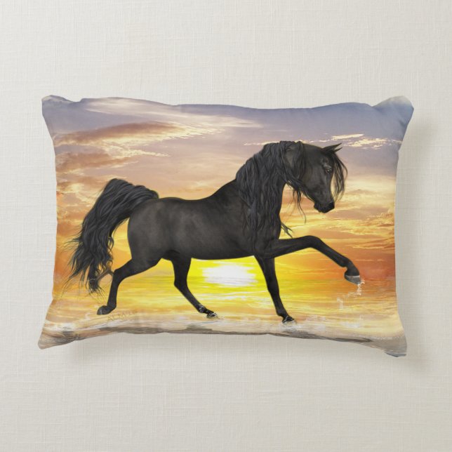 Black Horse Accent Pillow 16 x 12 inch Accent Kussen (Achterkant)