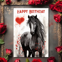  Black Horse and Hearts Happy Birthday Kaart