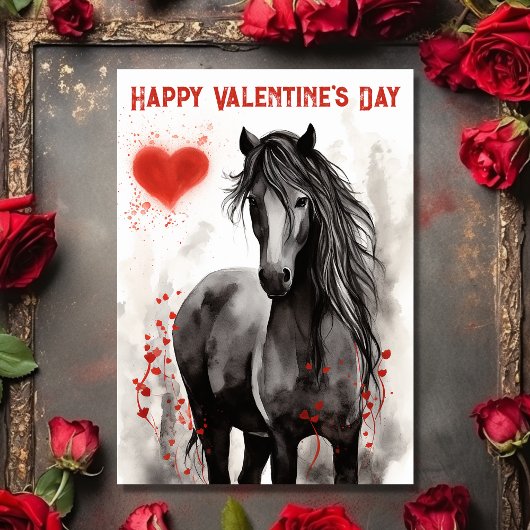  Black Horse and Hearts Valentijnsdag Feestdagen Kaart