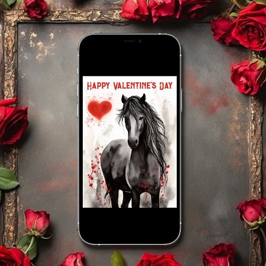  Black Horse and Hearts Valentijnsdag Feestdagen Kaart