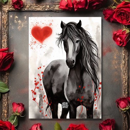  Black Horse and Hearts Valentijnsdag Feestdagen Kaart