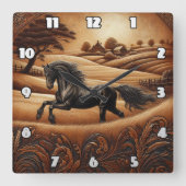 Black Horse bij zonsondergang op het platteland Vierkante Klok (Voorkant)