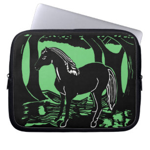 Black Horse Black en Green-laptophoes Laptop Sleeve