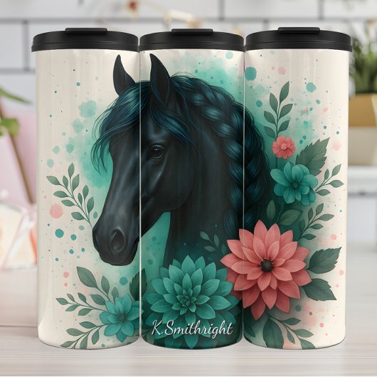 Black Horse Braided Mane Florals Thermosbeker
