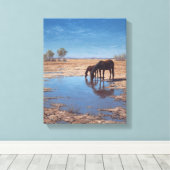 Black Horse Desert Water Reflection Art Canvas Afdruk (Insitu (Houten vloer))