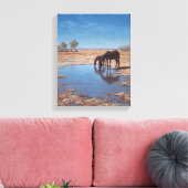 Black Horse Desert Water Reflection Art Canvas Afdruk (Insitu (Woonkamer))