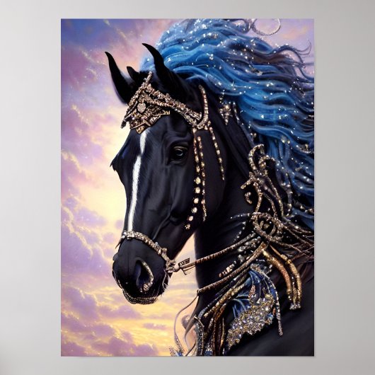 Black Horse Equine Fantasy Digital Art Poster (Voorkant)