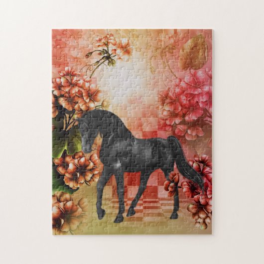 Black Horse Flowers Fantasy Art Legpuzzel (Verticaal)