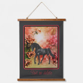 Black Horse Flowers Fantasy Art op maat Hangend Wandkleed (Voorkant)